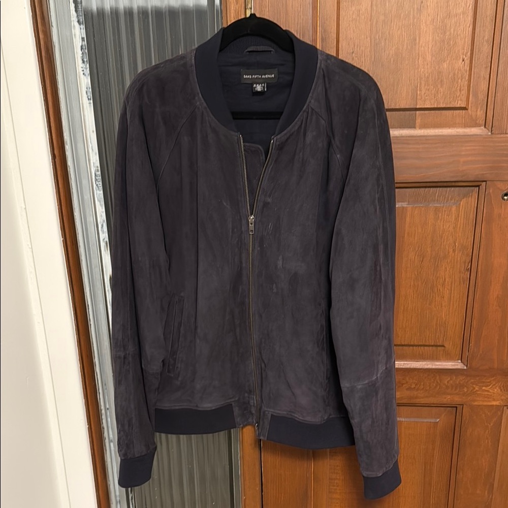 Blue Suede Bomber Jacket